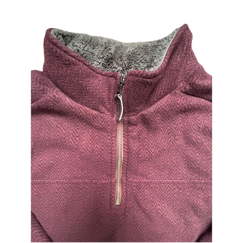 London Fog Men's Large L Burgundy Herringbone Sherpa Lined 1/4 Zip Pullover - Picture 4 of 4